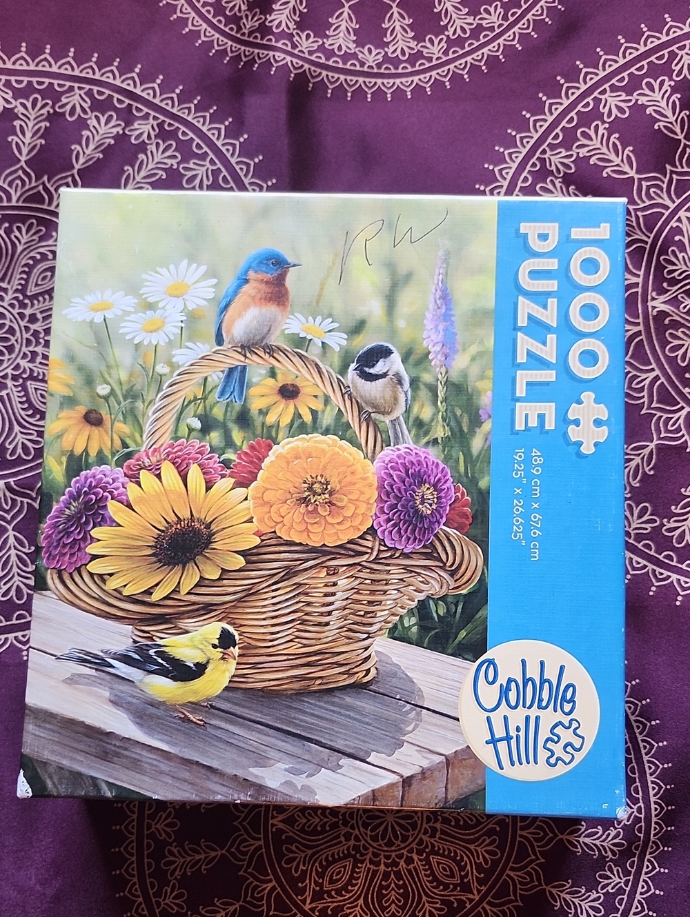 Cobble Hill Floral Puzzle Box Back with Logo - Purple Accents